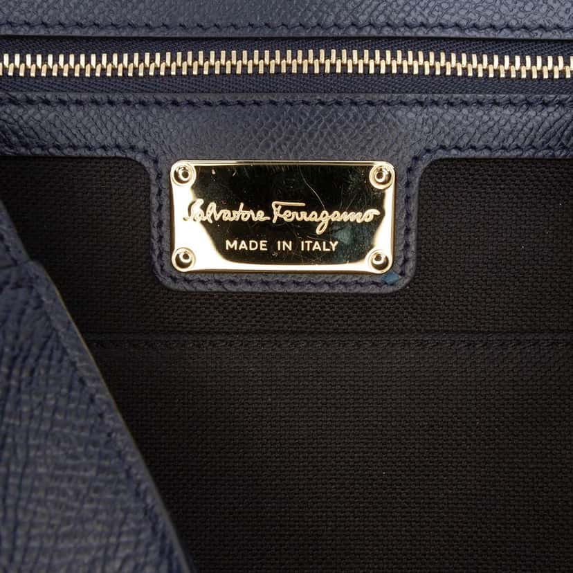 Salvatore Ferragamo Leather Carrie Vara Bow Top Handle Bag Blue Leather Very good condition - Box View