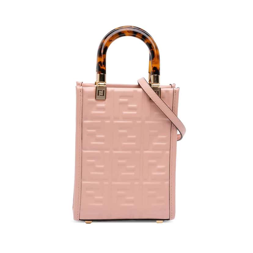 Fendi Mini Zucca Embossed Leather Sunshine Shopper Tote Pink Leather Very good condition - Front View