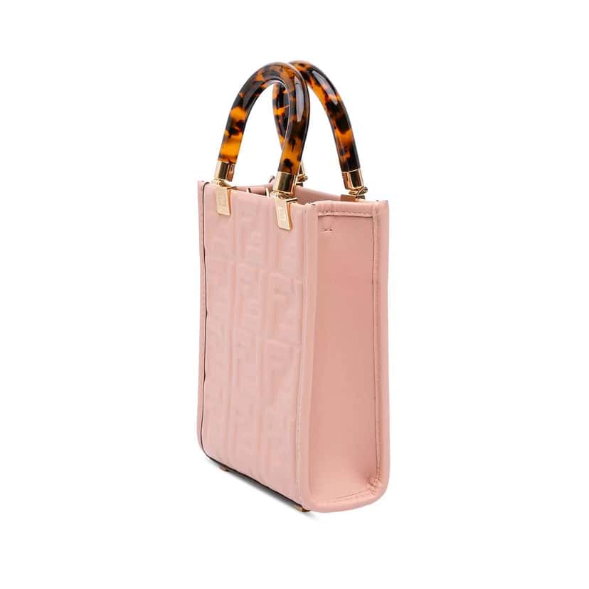 Fendi Mini Zucca Embossed Leather Sunshine Shopper Tote Pink Leather Very good condition - Back View