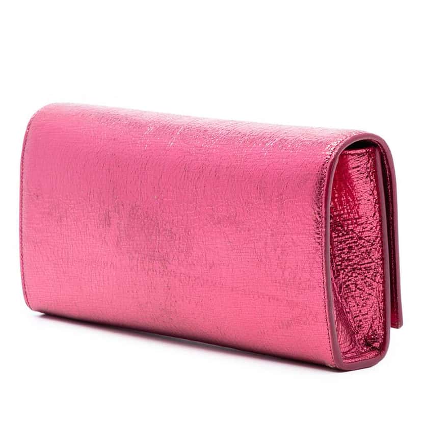 Saint Laurent Metallic Calfskin Cassandre Clutch Pink Leather Good condition - Back View