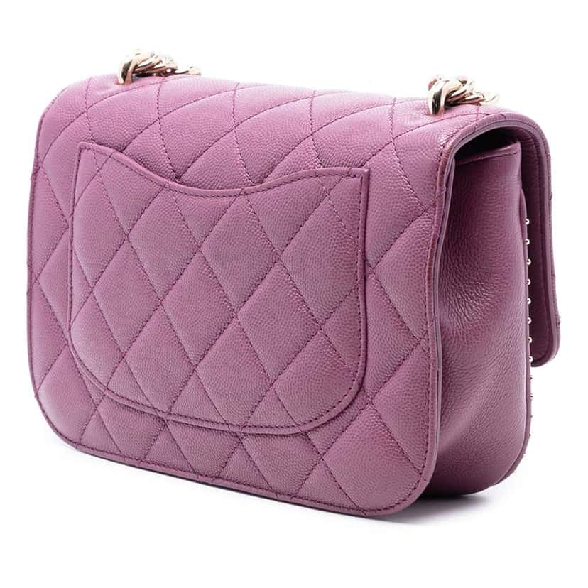 Chanel Small Quilted Caviar Studded Chain Handle Flap Purple Leather Good condition - Back View