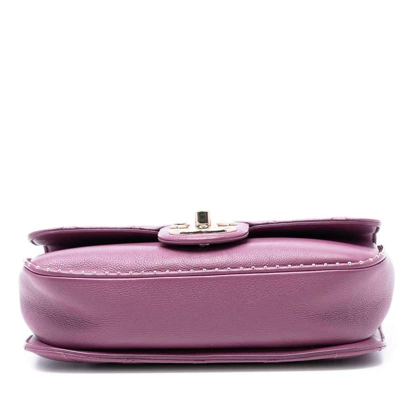 Chanel Small Quilted Caviar Studded Chain Handle Flap Purple Leather Good condition - Inside View