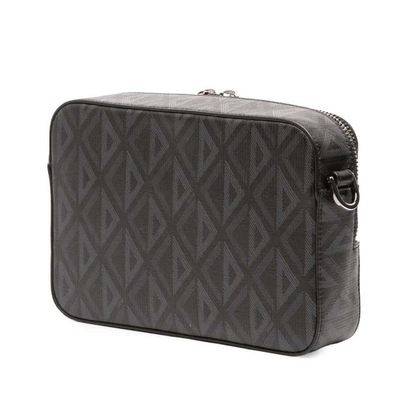 Dior CD Diamond Coated Canvas Safari Bag with Strap Black Canvas Good condition - Back View