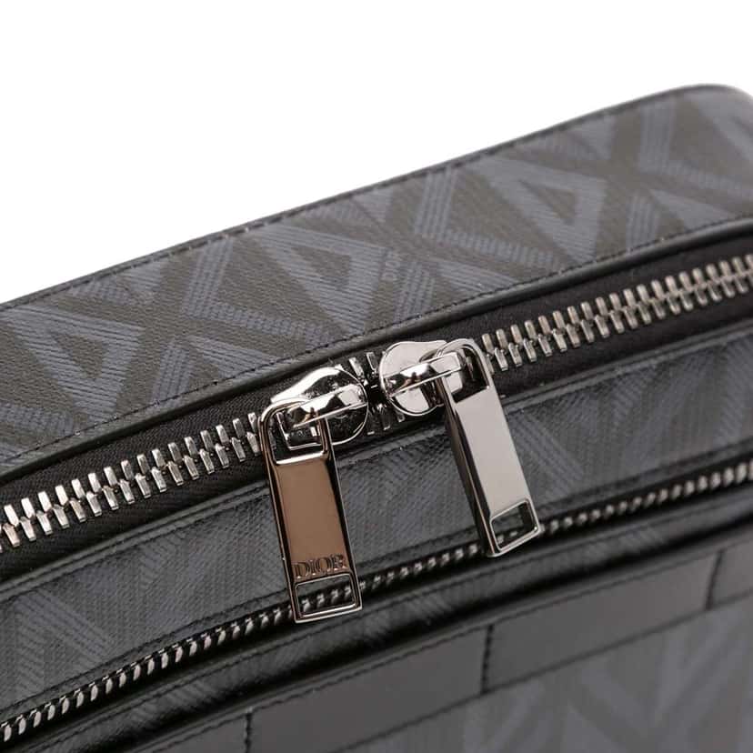 Dior CD Diamond Coated Canvas Safari Bag with Strap Black Canvas Good condition - Model View