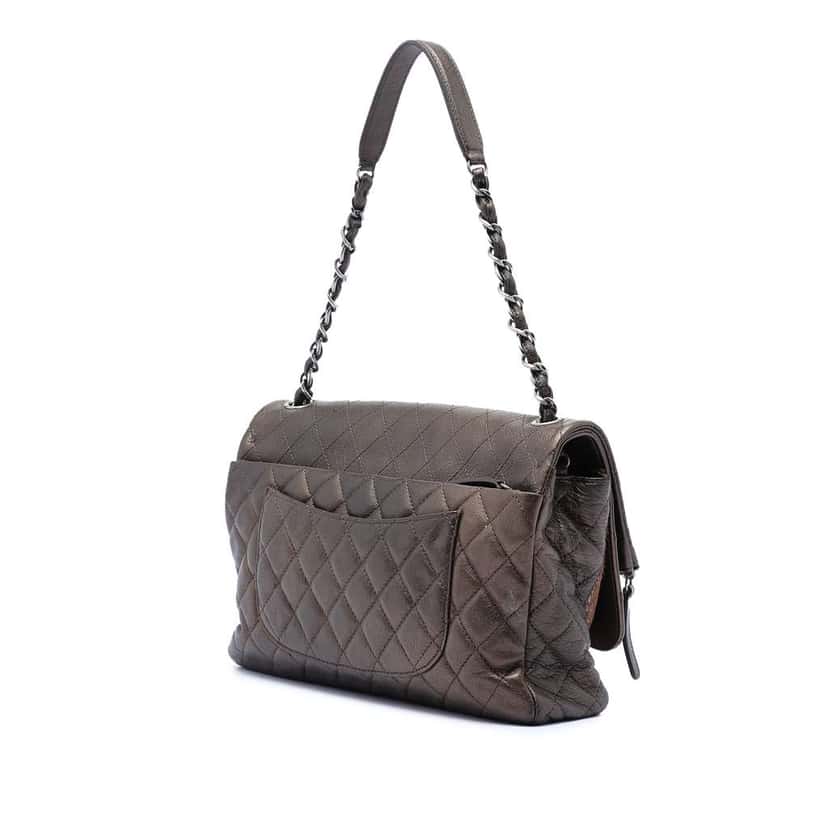Chanel Paris Salzburg Metallic Lambskin and Pony Hair Zip Multi Flap Brown Leather Good condition - Back View