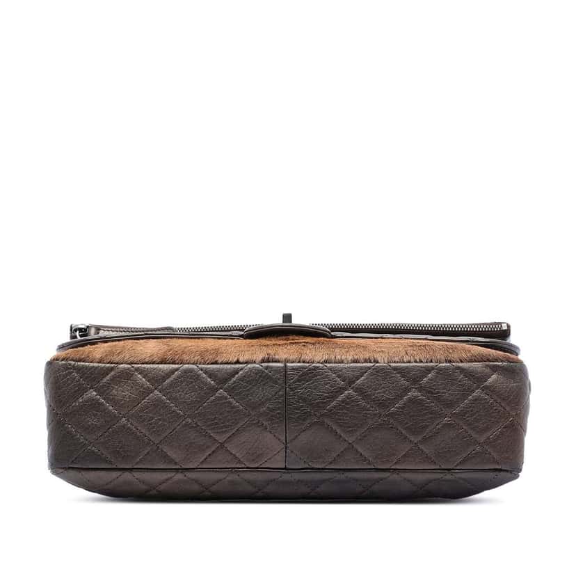 Chanel Paris Salzburg Metallic Lambskin and Pony Hair Zip Multi Flap Brown Leather Good condition - Inside View