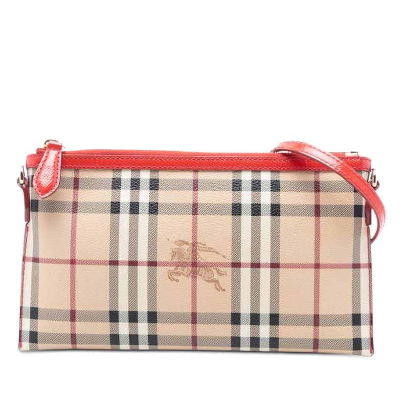 Burberry Haymarket Check Coated Canvas Peyton Crossbody Brown Canvas Very good condition - Front View