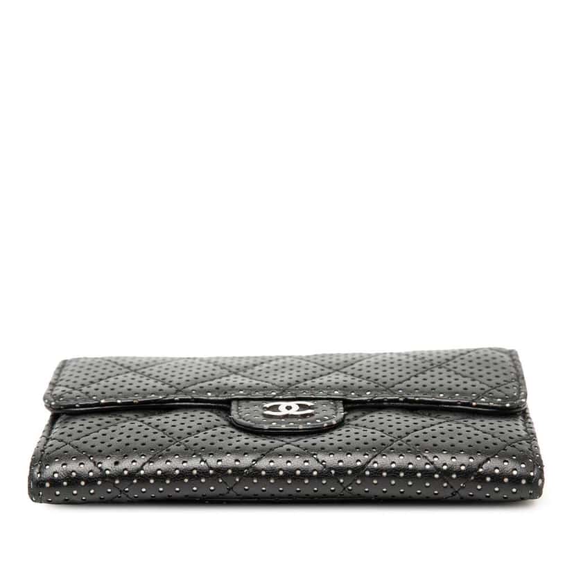 Chanel Perforated Quilted Lambskin Small Flap Wallet Black Leather Very good condition - Inside View