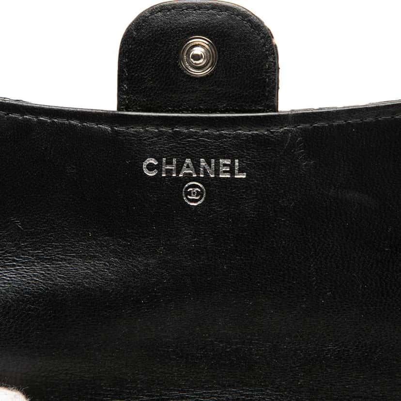 Chanel Perforated Quilted Lambskin Small Flap Wallet Black Leather Very good condition - Box View
