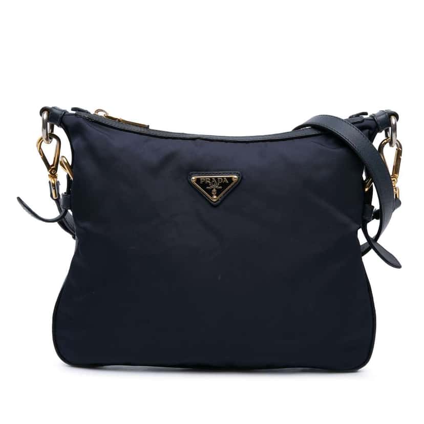 Prada Saffiano Trimmed Tessuto Zip Top Crossbody Blue Very good condition - Front View