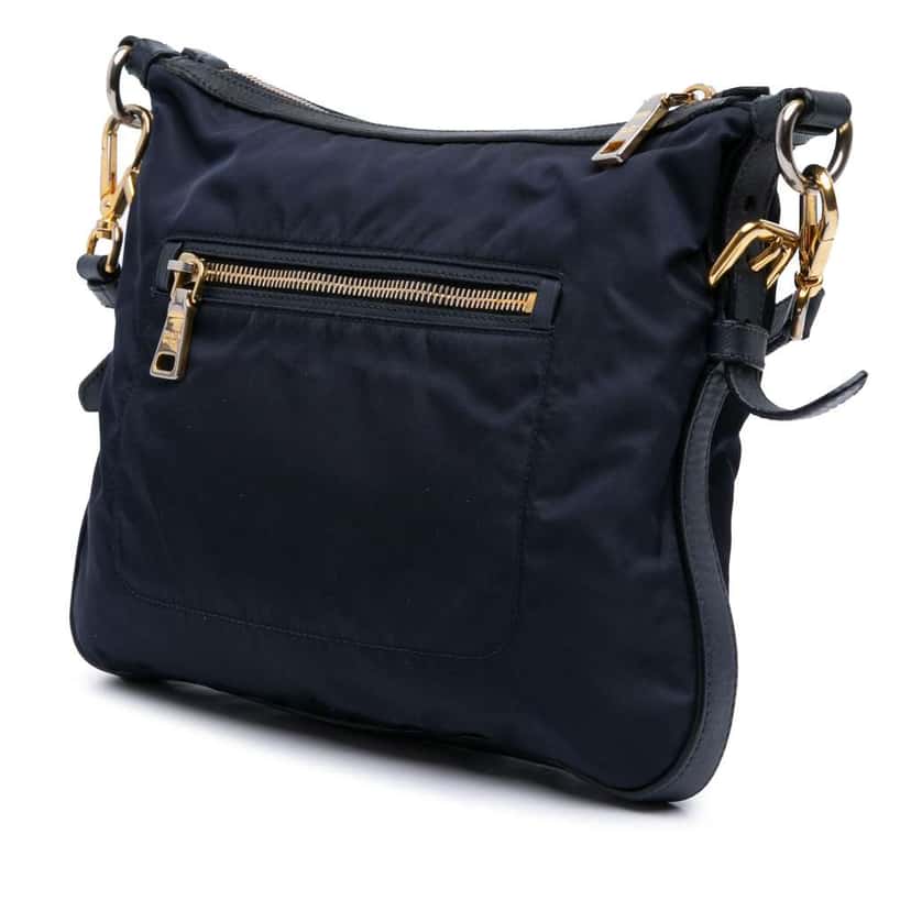 Prada Saffiano Trimmed Tessuto Zip Top Crossbody Blue Very good condition - Back View