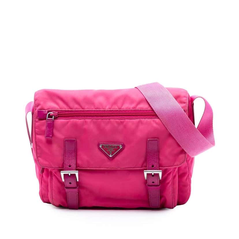 Prada Tessuto Zip Double Buckle Messenger Bag Pink Very good condition - Front View
