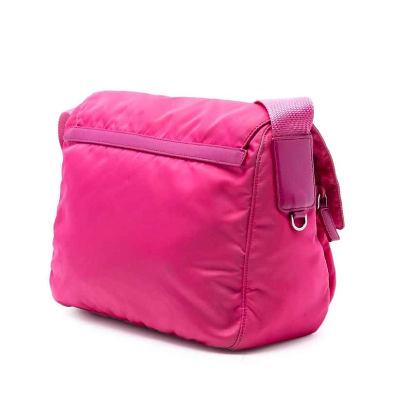 Prada Tessuto Zip Double Buckle Messenger Bag Pink Very good condition - Back View