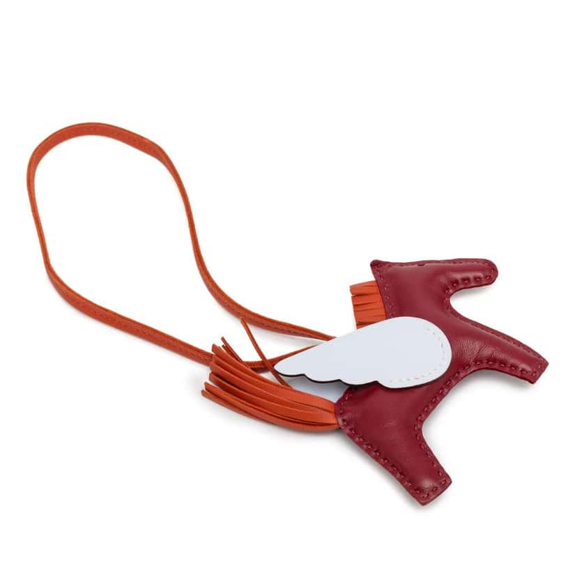 Hermès Milo Lambskin and Swift Grigri Rodeo Pegase Bag Charm PM Red Leather Good condition - Back View