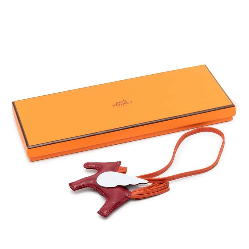 Hermès Milo Lambskin and Swift Grigri Rodeo Pegase Bag Charm PM Red Leather Good condition - Box View
