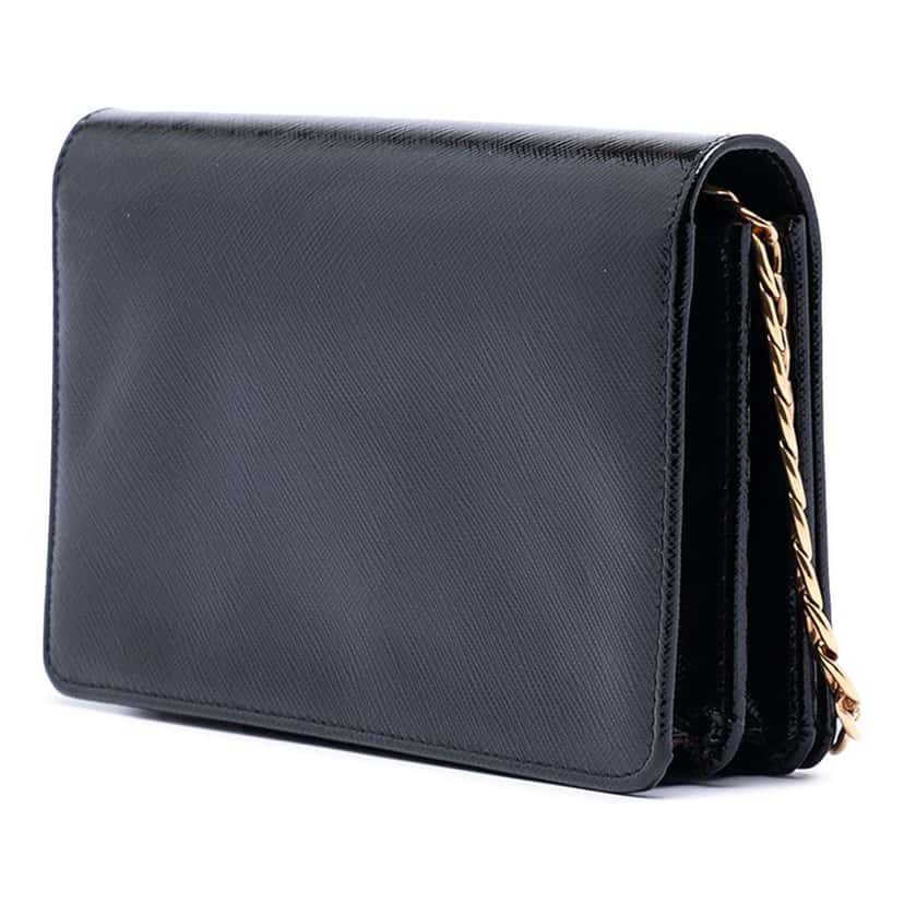 Prada Saffiano Vernice Fiocco Bow Wallet On Chain Black Leather Good condition - Back View