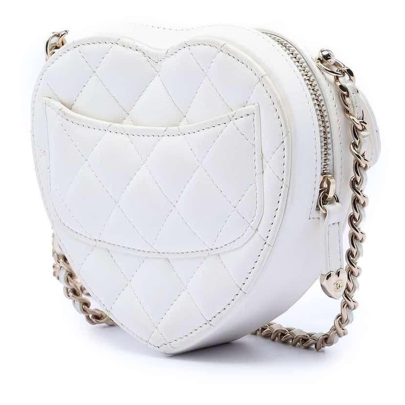 Chanel Mini Lambskin CC in Love Heart Crossbody White Leather Very good condition - Back View