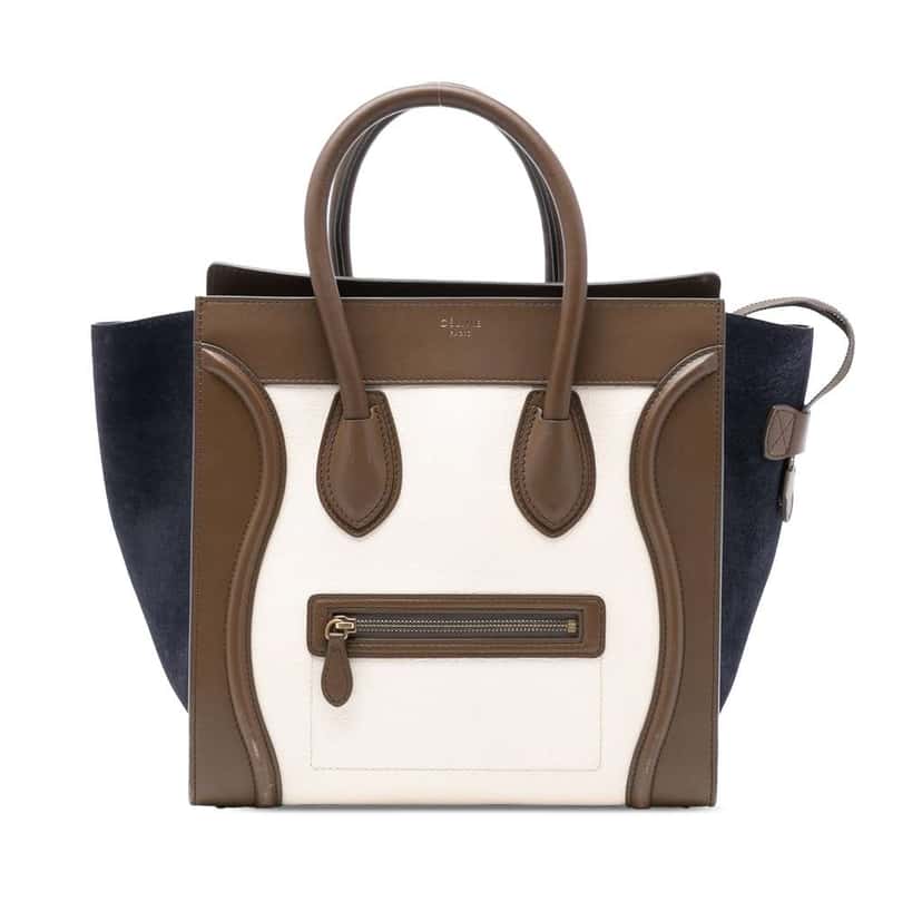 Celine Mini Tricolor Calfskin and Suede Luggage Tote White Leather Good condition - Front View