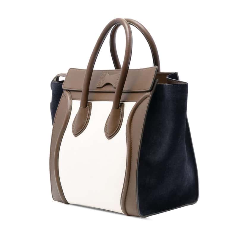 Celine Mini Tricolor Calfskin and Suede Luggage Tote White Leather Good condition - Back View