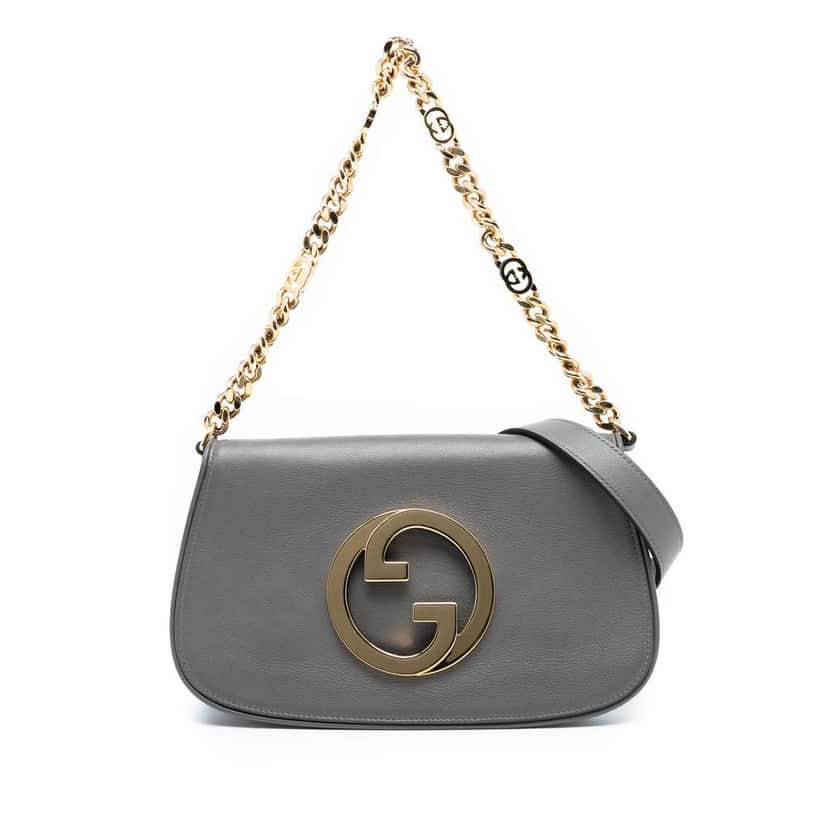 Gucci Small Calfskin Blondie Chain Satchel Grey Leather Very good condition - Front View