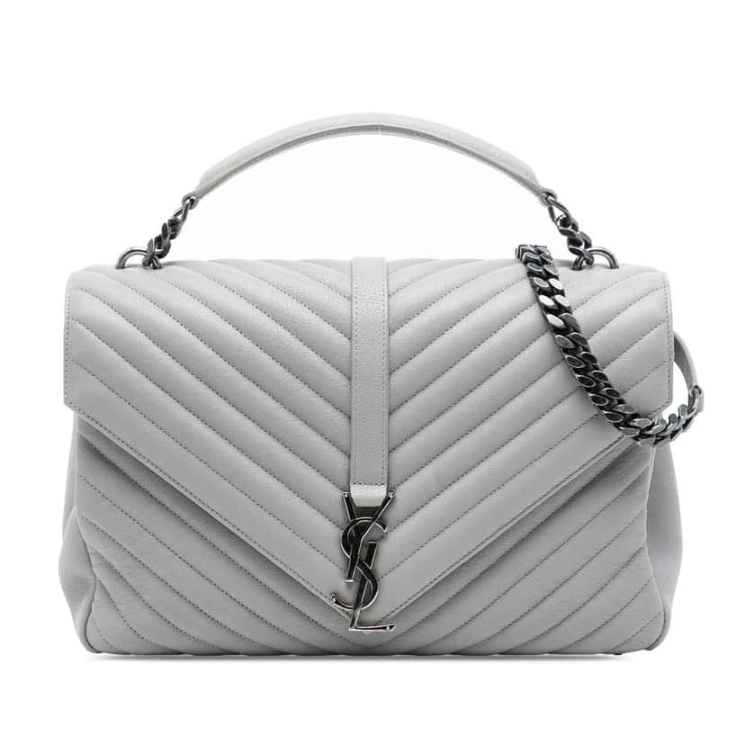 Saint Laurent Large Chevron Sheepskin Monogram College Satchel Grey Leather Good condition - Front View