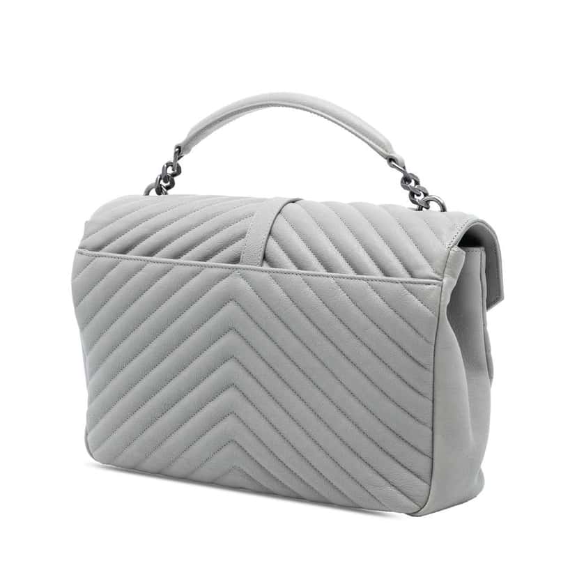 Saint Laurent Large Chevron Sheepskin Monogram College Satchel Grey Leather Good condition - Back View