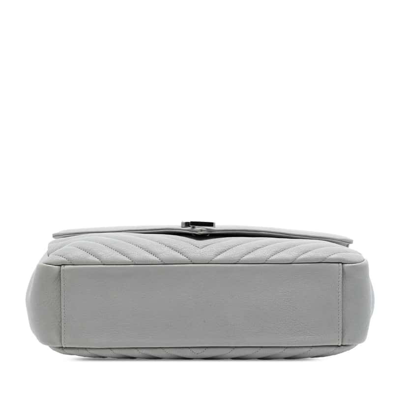 Saint Laurent Large Chevron Sheepskin Monogram College Satchel Grey Leather Good condition - Inside View