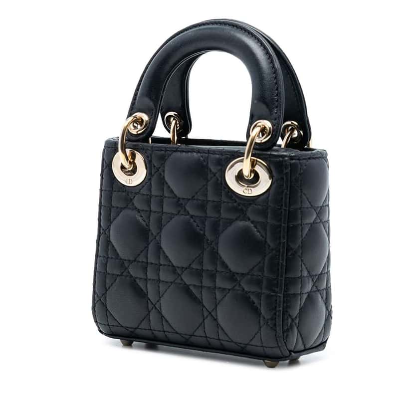 Dior Micro Lambskin Cannage Lady Dior Black Leather Very good condition - Back View