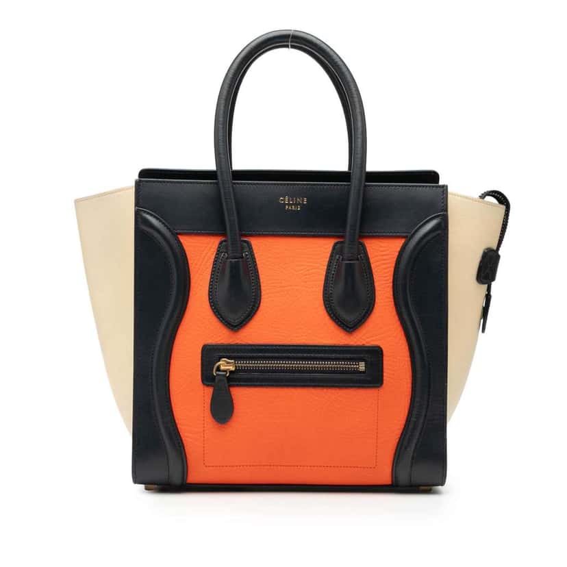 Celine Micro Tricolor Leather Luggage Tote Orange Leather Very good condition - Front View