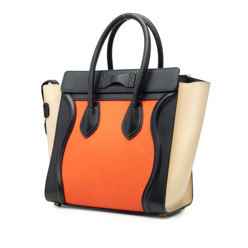 Celine Micro Tricolor Leather Luggage Tote Orange Leather Very good condition - Back View