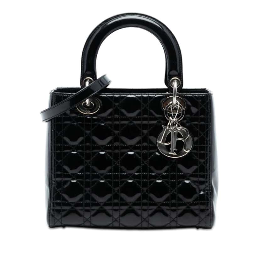 Dior Medium Patent Cannage Lady Dior Black Leather Very good condition - Front View