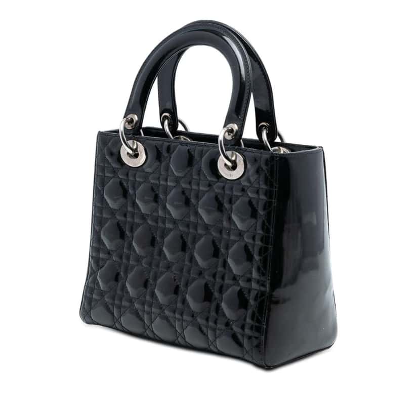 Dior Medium Patent Cannage Lady Dior Black Leather Very good condition - Back View
