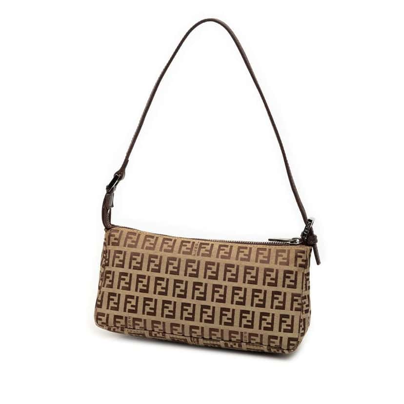 Fendi Mini Zucchino Canvas Shoulder Bag Brown Canvas Good condition - Back View