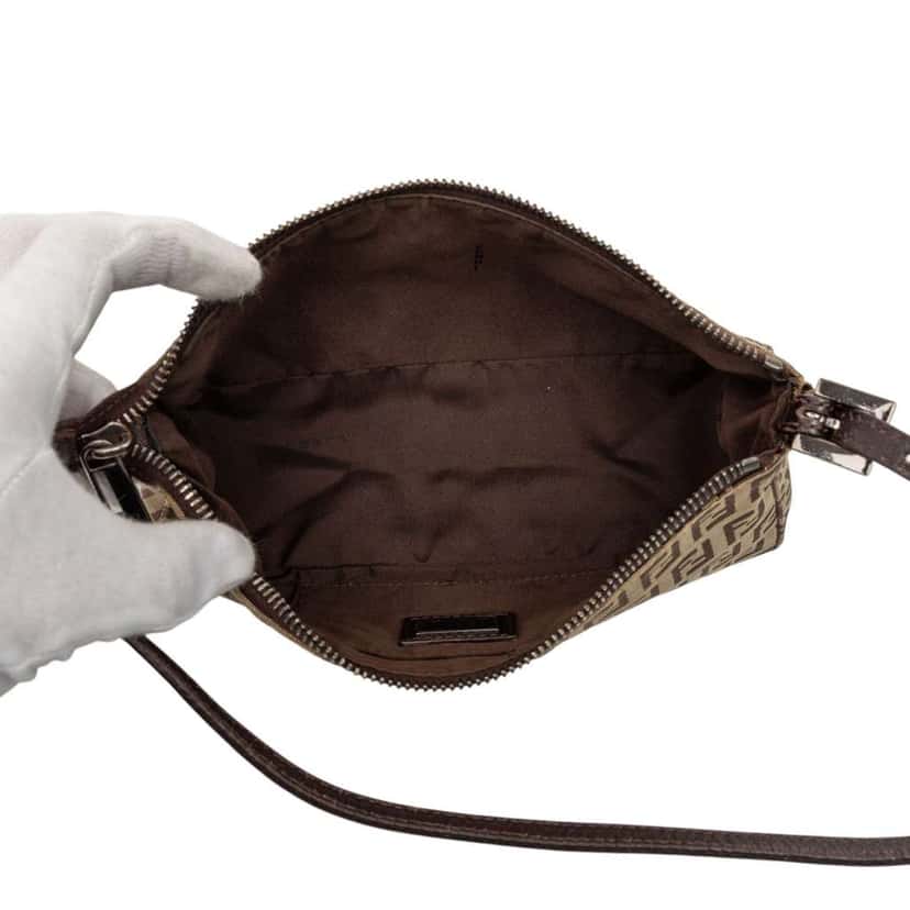 Fendi Mini Zucchino Canvas Shoulder Bag Brown Canvas Good condition - Model View