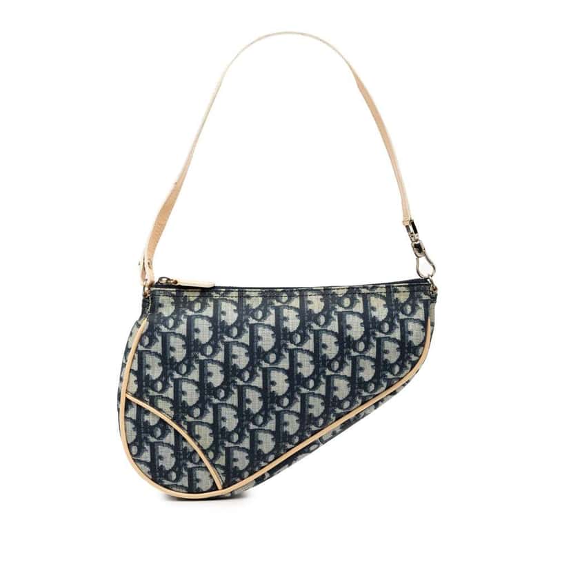 Dior Mini Diorissimo Coated Canvas Saddle Pochette Blue Canvas Fair condition - Front View