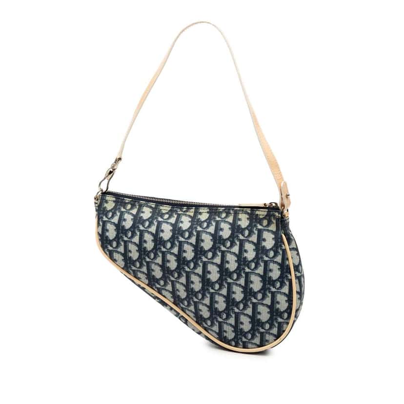 Dior Mini Diorissimo Coated Canvas Saddle Pochette Blue Canvas Fair condition - Back View