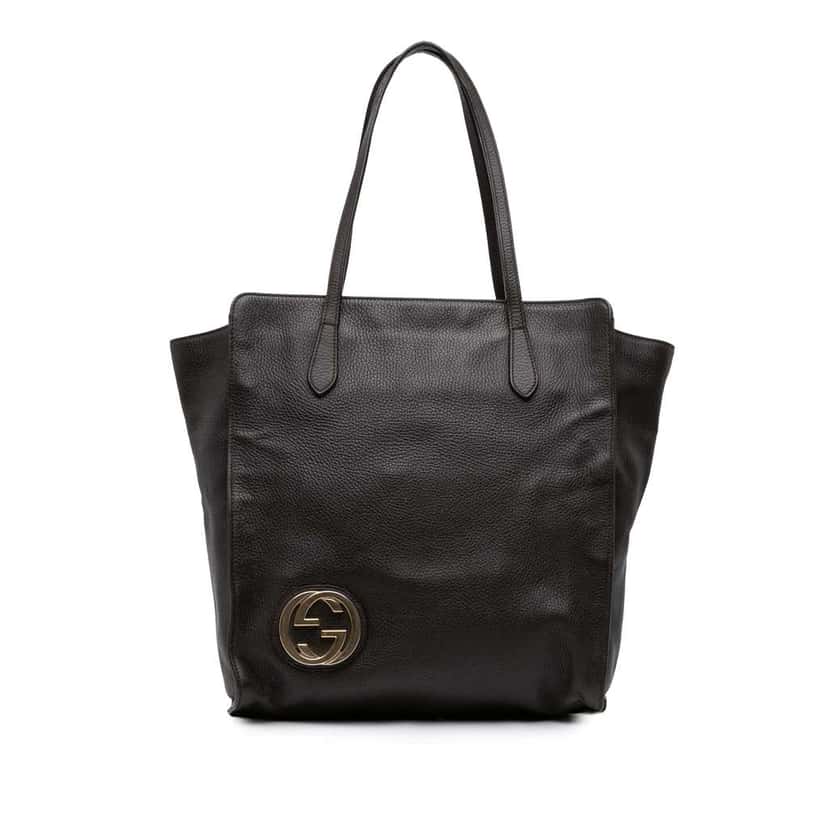 Gucci Dollar Calfskin Interlocking G Tote Brown Leather Very good condition - Front View