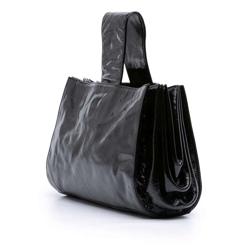 Chanel Patent Mademoiselle Lock Convertible Wrist Clutch Black Leather Good condition - Back View