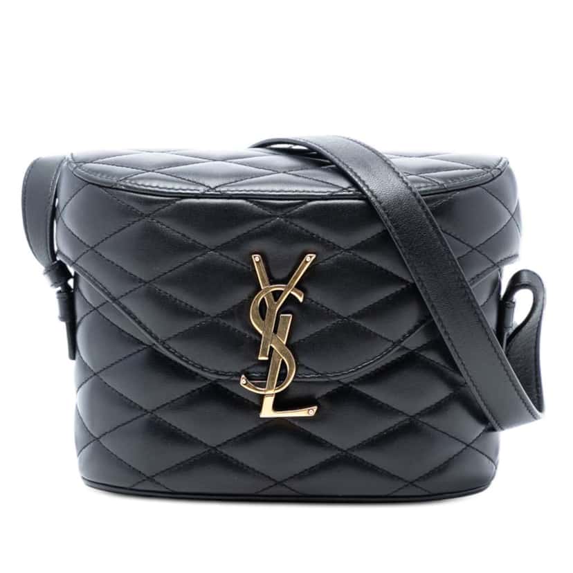 Saint Laurent Quilted Lambskin Monogram June Box Bag Black Leather Good condition - Front View