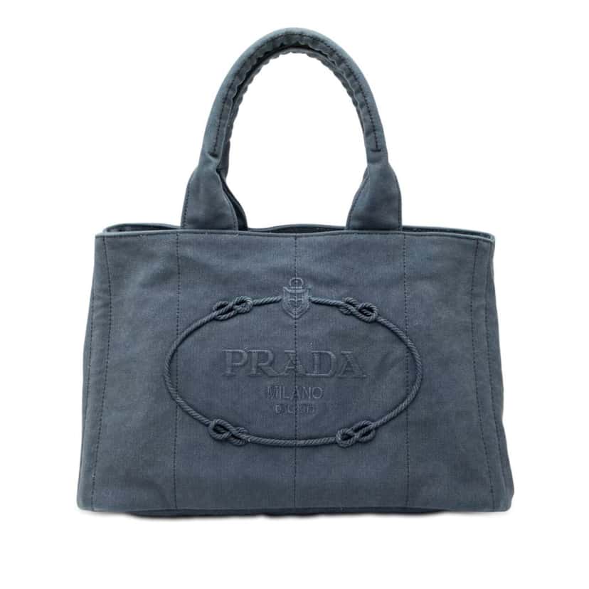 Prada Denim Canapa Logo Tote Blue Denim Good condition - Front View
