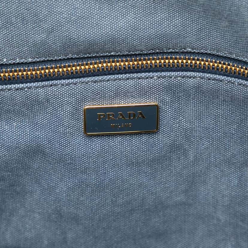 Prada Denim Canapa Logo Tote Blue Denim Good condition - Box View
