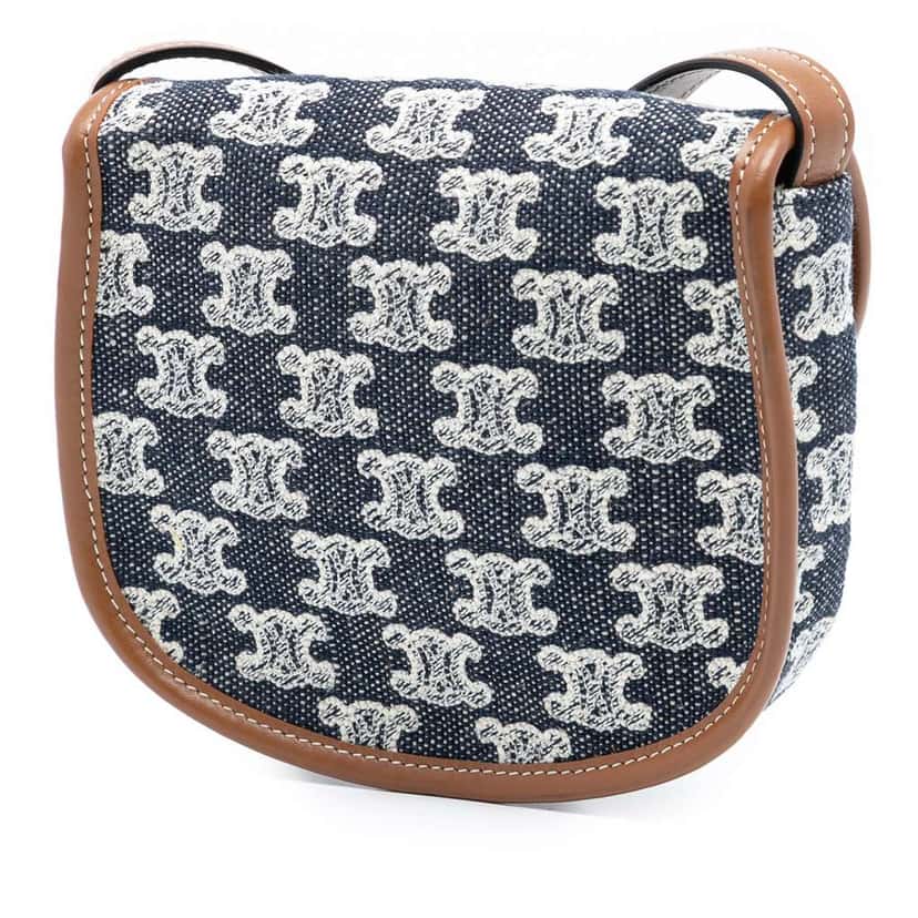 Celine Mini Triomphe Canvas and Calfskin Besace Crossbody Blue Canvas Very good condition - Back View