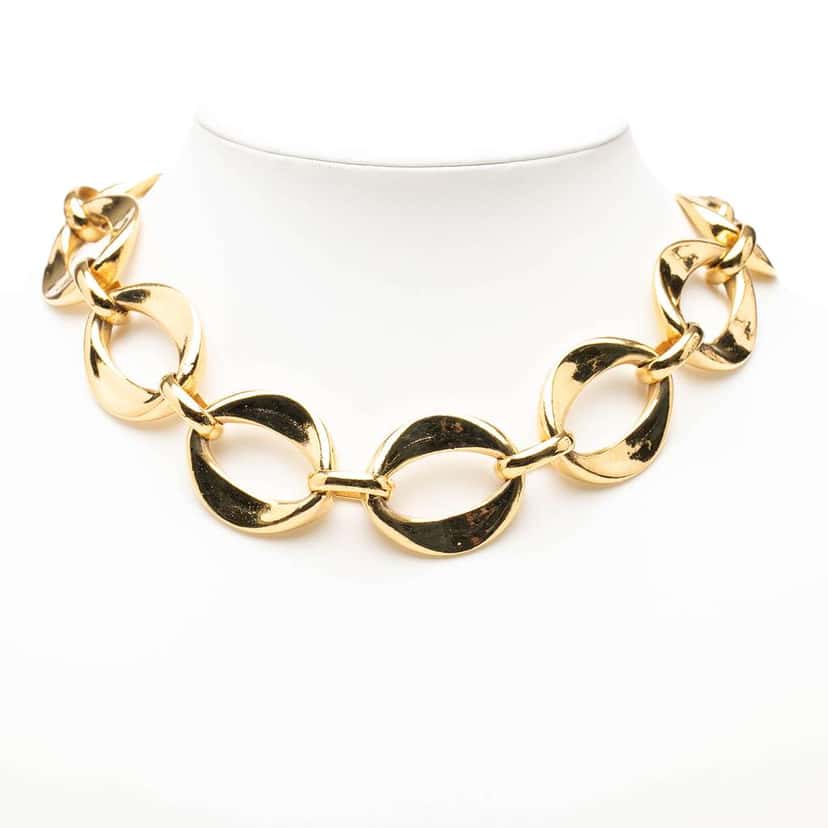 Chanel Gold Plated Oval Chain Link Choker Necklace Gold Metal Good condition - Box View