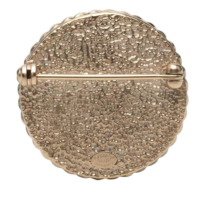 Chanel CC Resin Gold Plated Pin Brooch White Good condition - Back View