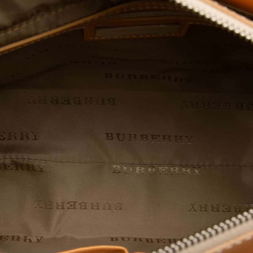 Burberry Leather Trimmed Tonal Check Canvas Handbag Brown Canvas Very good condition - Model View
