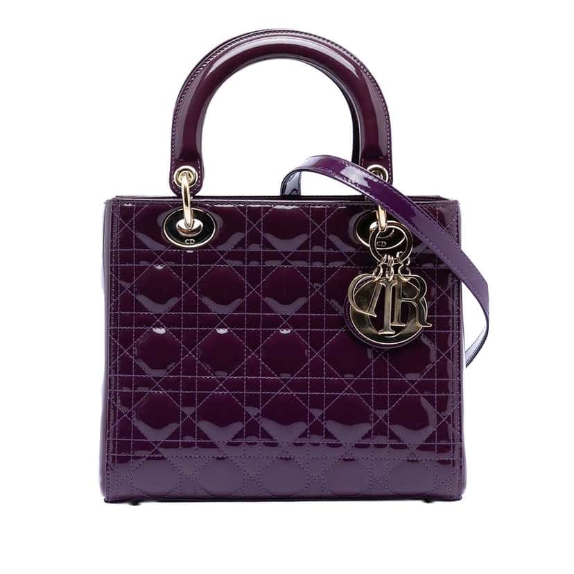 Dior Medium Patent Cannage Lady Dior Purple Leather Good condition - Front View