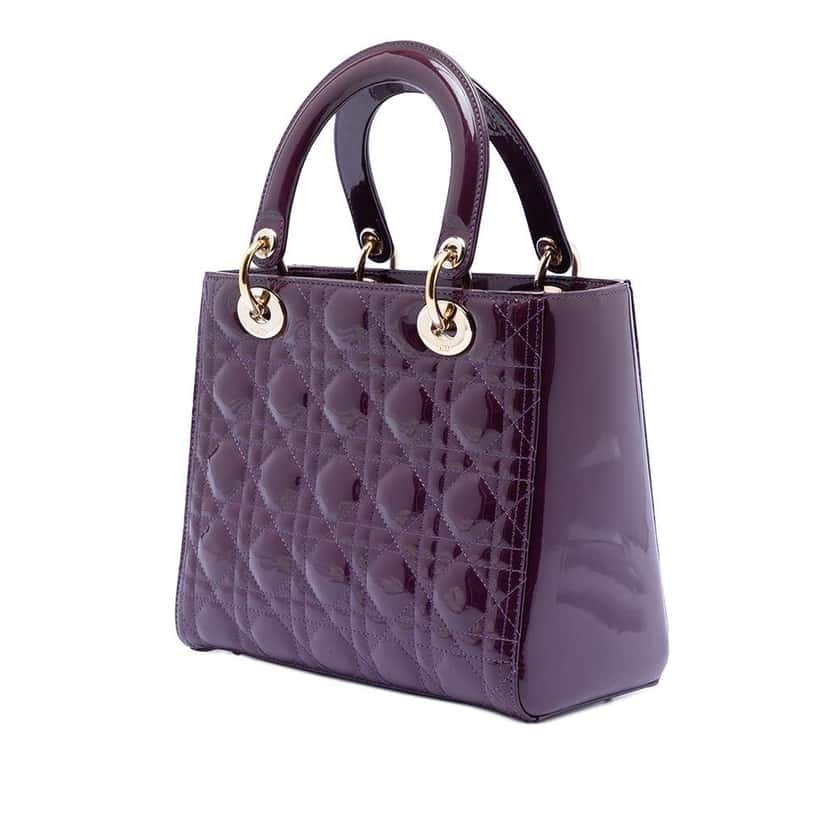 Dior Medium Patent Cannage Lady Dior Purple Leather Good condition - Back View