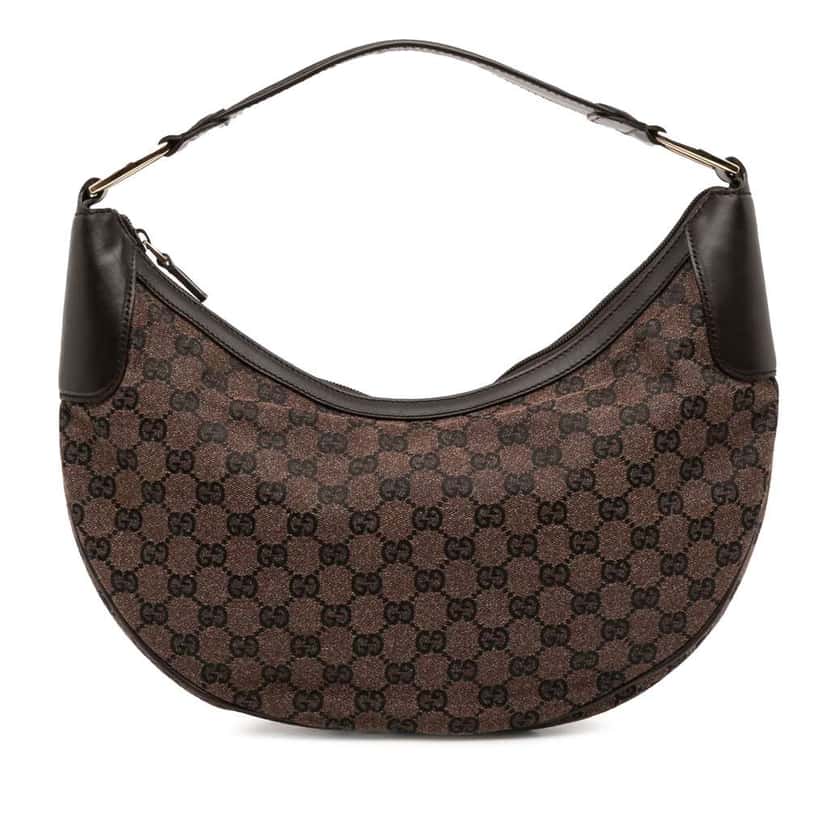 Gucci GG Canvas Half Moon Hobo Brown Canvas Good condition - Front View