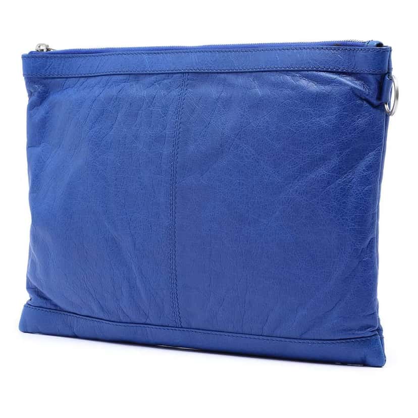 Balenciaga Lambskin Motocross Classic Clip L Clutch Blue Leather Very good condition - Back View