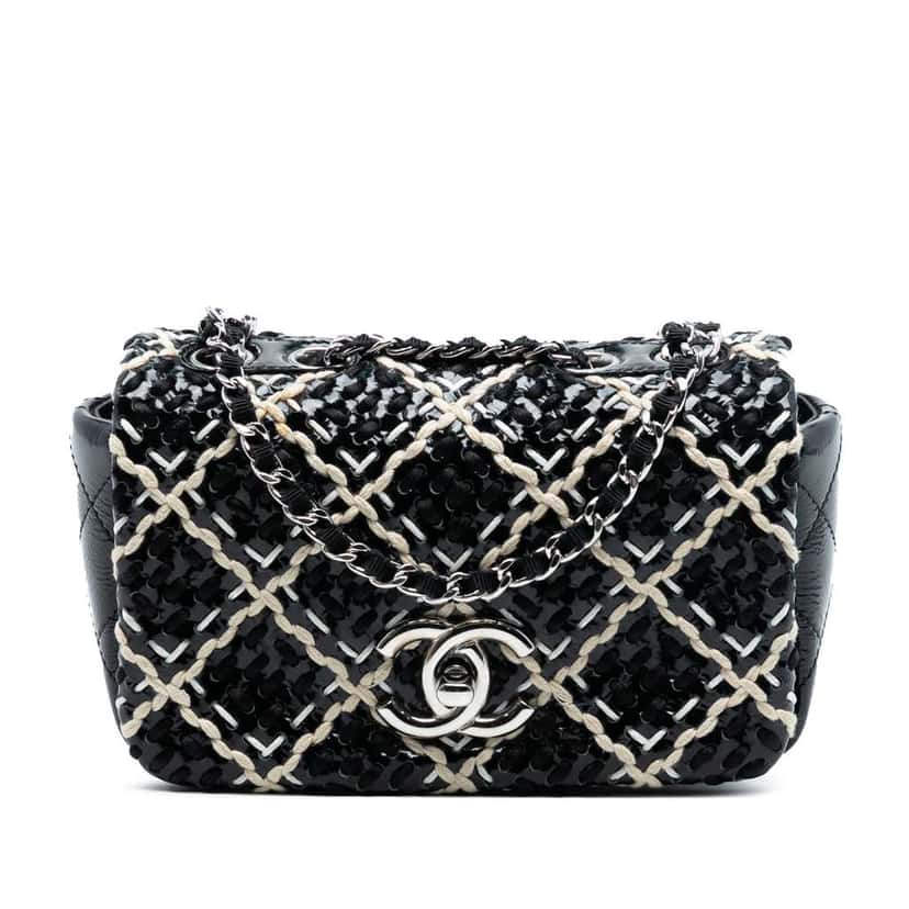 Chanel Mini CC Patent Woven Stitch Full Flap Black Leather Good condition - Front View
